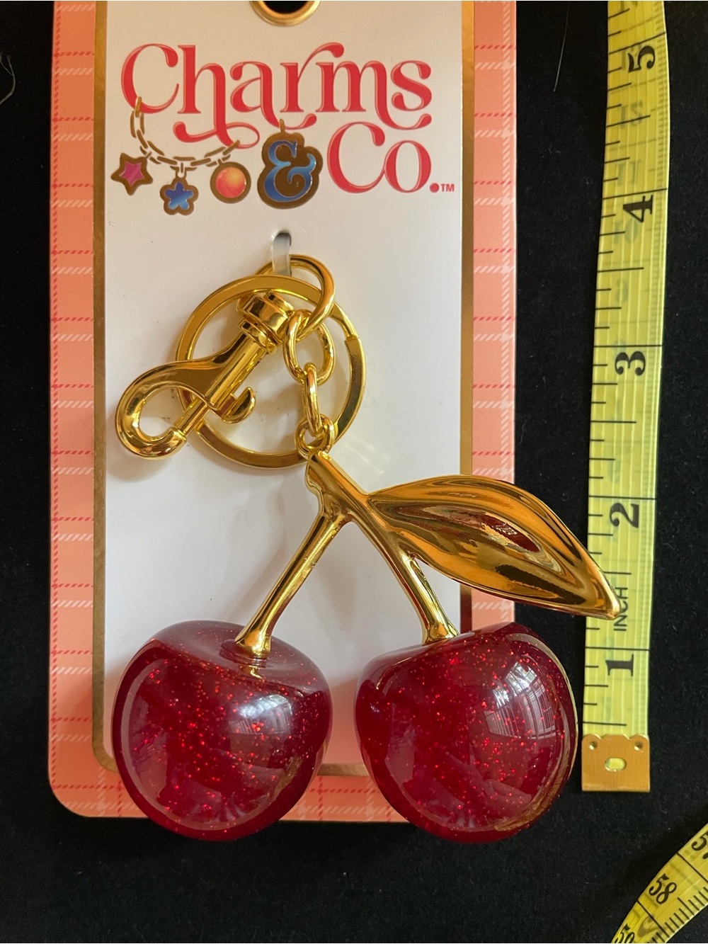Gold Cherry Bag Charm/ Keychain - Red Cherry